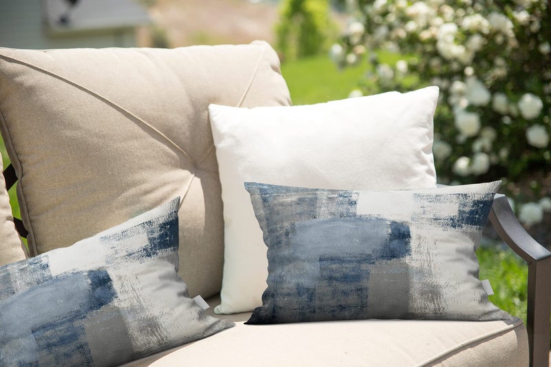 Taysta 2PC Lumbar Decor Throw Pillow Covers Blue and Grey Cushions Rectangle Design Abstract Art Painting Style Modern Contemporary Home Decorative Cushion Pillow Cases 12"" x 20"" Pillowcases - Image 3